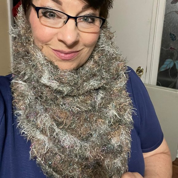 Eyelash Scarf - Gray, White, Camel-Colored with Sparkles - Picture 1 of 3